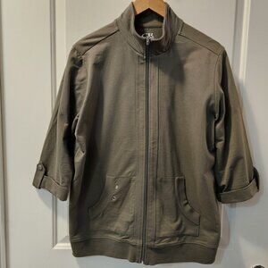 Carroll Reed 3/4 Sleeve Khaki Military Full Zip Sweatshirt